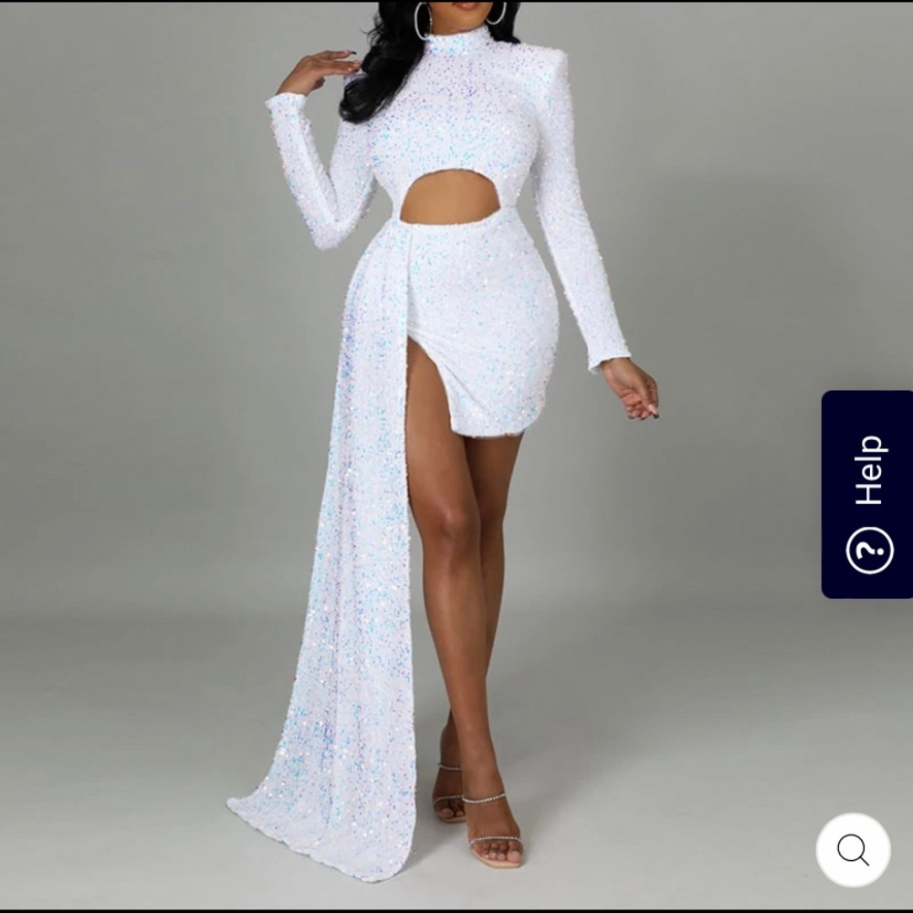 Sequin mini dress w/ train